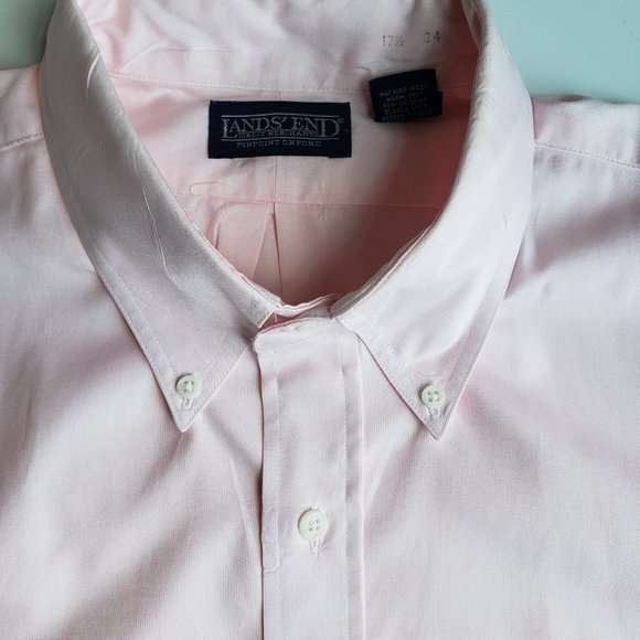 Vintage Lands' End Traditional Fit Pink Pinpoint Oxford Button-down Collar Shirt - Picture 1 of 7